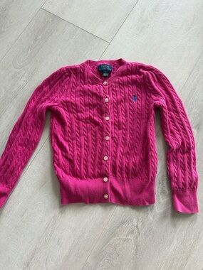 Polo by Ralph Lauren Hot Pink Cable-Knit Button Cardigan
